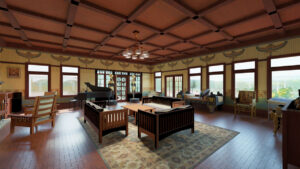 Egyptian themed front parlor at The Mansion in Beverly Hills